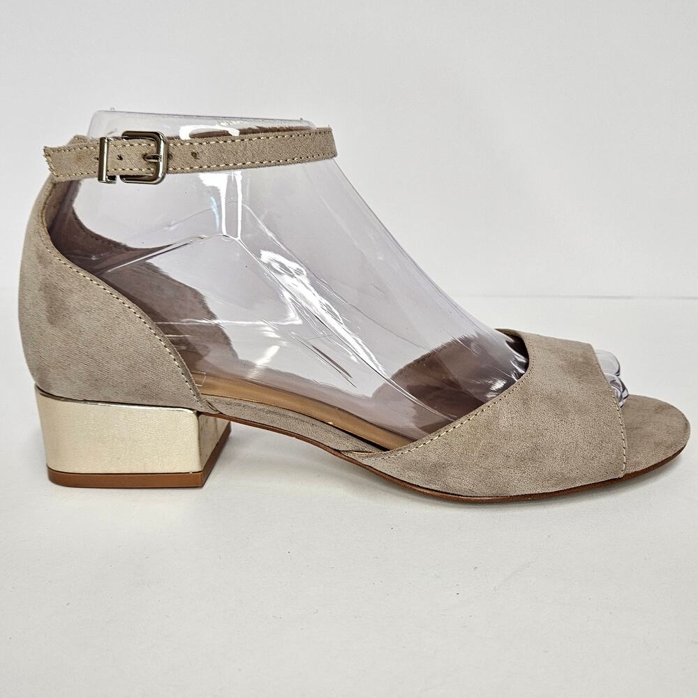 KAARI BLUE Danni Taupe Suede Block Heel Ankle Strap Sandals Size 6